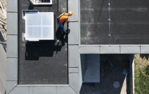 Lightning Protection Rod Installation on Top of a Building